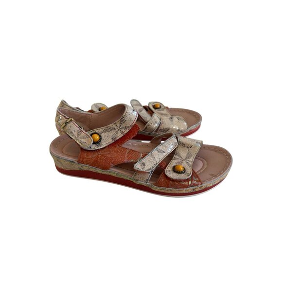 L'ARTISTE Orange Patterned Flat Sandals Size 9 / 39 - Picture 6 of 7